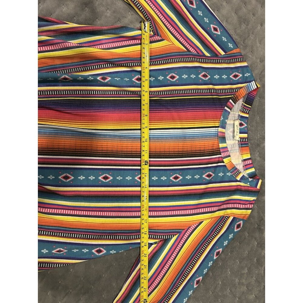 Avery Apparel Co XL Southwest  Colorful Striped Womens Shirt 3/4 Length Sleeves - Picture 8 of 9
